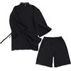 OWLONLINE Pigiama giapponese a maniche corte Yukata Kimono Crepe (Taglia L, Nero)