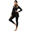 Odizli Costume da bagno musulmano da donna Burkini a maniche lunghe Built in Bra+Costume da nuoto + Hijab 3 pezzi, Nero , XXX-Large
