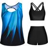 VPQILH 3 Pezzi Tankini Donna Vendita, Costume da Bagno da Donna con Pantaloncini, Canotte con Reggiseno e Culotte Sets Stampato Tankini Set Crisscross Bikini, Top Controllo Pancia, Vita Alta Costume Bagno