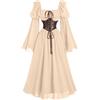 Generisch Abito Medievale da Donna Lungo, Stile Vintage con Maniche a Tromba, Abito da Laccetto, con Scollo Quadrato, Corsetto, Abito Monocromatico Elegante, da Sera, Rinascimento, Abito alla Moda per