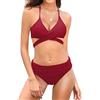 SHEKINI Costumi da Bagno Donna Due Pezzi Halter Bandage Mare Spiaggia Estate Sexy Push up Imbottito Bikini Set e Slip Ruched a Vita Media Triangolo Bikini Bottom Beachwear (Small, Vino Rosso)