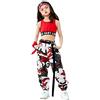 LOLANTA 2 Pezzi Ragazze Hip Hop Street Dance Solo Set, Crop Tank Top + Pantaloni Jogger mimetici, Rosso, 13-15 anni, 170