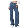 Generico Jeans Donna Baggy con Brillantini Curvy Larghi Pantaloni in Denim Brillantini Eleganti Pantapalazzo Brillante Casual Jeans Lucidi Primavera Vintage Pantaloni