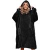 Tuopuda Felpe con Cappuccio Donna Oversize Coperta con Maniche Blanket Hoodie Manica Lunga Felpa con Coperta Indossabile 2 Tasche Fleece Jumper Gigante Taglia Unica Sweatshirt Cappotto, Nero