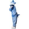 Generisch Pigiama da donna carino con animali di squalo con bottoni, morbido e caldo, pigiama per feste, costume da casa, morbido peluche con cappuccio e tasche, P blu., XL