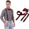 DonDon Set di bretelle eleganti e papillon per uomo e donna, forma a Y, larghezza 2,5 cm, fatto a mano - Accessorio elegante per matrimonio, festa, smoking - Rosso scuro