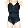 Leo Corsetteria Body modellante contenitivo con pizzo Tenuta medio/forte 715 tg.46/48 coppa D/E Nero con Pizzo Inserti Azzurri