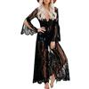 FSMO Cardigan da donna abito lungo in pizzo floreale estivo kimono pareo bikini cover up giacca leggera abito da spiaggia, nero lungo, Taglia Unica