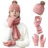 NHTJTHE Sciarpa da donna invernale, cappello, sciarpa e guanti da donna, guanti invernali termici, touchscreen, set da 3 in 1, rosa