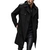 Darringls Trench doppio petto da uomo slim fit cintura a doppio petto giacca a vento bavero cappotto lungo giacca da lavoro primavera giacca lunga giacca casual antivento cappotto, Nero , M