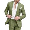 Generic Abito da Uomo in Lino a Due Pezzi, vestibilità Slim, per Sposo, Giacca e Pantaloni, Verde, Taglia L.