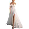 SEVENYXX Abiti da Sposa delle Donne Ufficio Civile off Shoulder Abiti da Sposa Chiffon Abito da Sposa con Slit, Bianco, 38