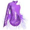 Manyakai Bambina Body Tutù Danza Balletto Ginnastica Paillette Metallico Brillante Una Spalla Asimmetrica Costume Spettacolo Anni