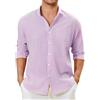Enlision Camicia Lino Uomo Manica Lunga Estiva Cotone Henley Shirts Collo Coreana con Bottoni Tinta Unita Elegante Casual da Spiaggia S-4XL