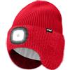 ATNKE LED Illuminato Berretto Cappello con Paraorecchie,USB Ricaricabile 4 LED Corsa Cappello Lampada Invernale Calda Pile Foderato Lavorato Beanie Regali per Uomo e Donna/Red