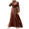 Generisch Abiti musulmani da donna Ramadan Abito a maniche lunghe Top Robe Arabo Islamico Abbigliamento Vintage intero Corpo Lungo Caftano Vestito da donna Elegante Islamico Abito da preghiera, O marrone, XL
