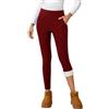 CrystErzoix Leggins Invernali Donna Termici Pantaloni Felpati in Pile Leggings Caldi Vita Aalta con Tasche Pantacollant Casual per Lo Sport Outdoor Casa, Rosso M