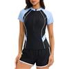 Generisch Rash Guard - Costume da bagno da donna, a maniche corte, protezione UV, ad asciugatura rapida, con reggiseno, costume da bagno intero