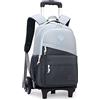 ANSIEDIO Bambini Zaino Trolley Rolling Zaino Con 6 Ruote Cartella Borsa Trolley per Ragazzi Ragazze Studente Della Scuola Primaria (Grigio)