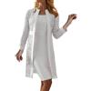 Generic Abito da Sera Lungo in Pizzo per Donna - Nero - Elegante per Matrimonio - Abito Speciale per Invitati di Matrimonio - Moderno - 2 Pezzi, Bianco, M