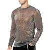 Casey Kevin Camicia Trasparente Uomo Manica Lunga Glitter Maglia a Rete Paillettes Abbigliamento Sexy Discoteca Mesh Shirt Fishnet Trasparenti Maglietta Vedere Attraverso Tops Clubwear Party Night