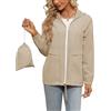 Tisfeer - Impermeabile da donna con cappuccio, leggero, antivento, pieghevole, cachi, XXL