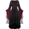 Generic Maxi abito vintage da donna, maniche a pipistrello, taglio ampio e asimmetrico, stile medievale, rinascimentale, vittoriano, gotico, per cosplay, Halloween, Carnevale, in pizzo, effetto patchwork