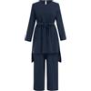 Generic Abaya Abito Musulmano da Donna 2 Pezzi Set Maniche Lunghe Button Down Camicia e Pantaloni Casual Arabo Islamico Dubai Abiti (Blu Navy + Cintura,3XL)