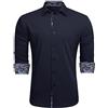 HISDERN Camicia Uomo Regular Fit Manica Lunga Blu Navy Business Camicie Formali Button Down con Tasca M