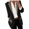 ZWQJYH Blazer, giacca da donna lunga, elegante, open front business, sportiva, elasticizzata, con tasche, leopardato, con inserti, Nero , XL