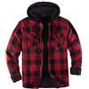 ZENTHACE Giacca camicia a quadri da uomo foderata in sherpa con zip intera e cappuccio, rosso/grigio., M