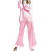 Generisch Pigiama da donna in raso, set di Natale, per feste, pigiama lungo, elegante, biancheria da notte in due pezzi, con scollo a V, bottone, piuma, tinta unita, pigiama con piume