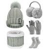UMIPUBO Donna Cappello Sciarpa e Guanti Touch Screen Set Invernali Berretto Scaldaorecchie in Peluche di Calze Cappello a Cuffia in Maglia 5 Pezzi per Donna Sport all'aperto Sci (Grigio)