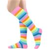 BAOKELAN Calzini lunghi al ginocchio per bambini a righe casual calzini alti alla coscia, Arcobaleno B, One Size