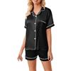 QINFEN YUNDOU Pigiama per Donna Pigiama Donna Estivo Set, Set Pigiama 2 Pezzi, Corta Pigiama Camicia con Bottoni sul Bavero per Tutte Le Stagioni