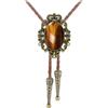 Jeilwiy Cravatta da uomo in vera pietra Westwern Cowboy Cravatta argento Bolos da donna in pelle cravatta regalo per compleanno Natale, Corona-tirger Eye-oro, Prossoefinito