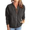 Generic Felpe da donna UK con cerniera completa - Giacca da donna alla moda a maniche lunghe con tasche, cardigan da donna tinta unita, felpe larghe e comode da donna senza cappuccio, taglie forti, giacche