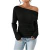Generic Piccola Maglietta alla Moda da Donna in Primavera, Nuovo Top Snellente in Vita a Maniche Lunghe - Nero - S