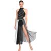 ranrann Vestito da Ballo Lirico Latino Americano Donna Senza Schiena Strass Abito da Pattinaggio Gonna Asimmetrica Danza Moderna Standard Valzer Tango Sala Saggio C Nero S
