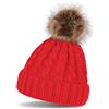 styleBREAKER cuffia a pon pon con motivo intrecciato, cuffia in maglia con pon pon in pelliccia, cuffia beanie invernale, unisex 04024064, colore:Rosso