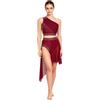 iEFiEL 2 Pezzi Donna Vestito da Danza lirica Contemporanea Abito da Pattinaggio Artistico Crop Top con Gonna Abito da Ballo Latino Ginnastica Artistica Borgogna M