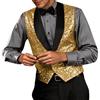 Generisch Gilet da uomo lucido partito dance discoteca vest V scollatura giubbotto di paillettes lucido vestito festivo costume di paillettes oro gilet glitter giacca nightclub casual top, O Gold, S