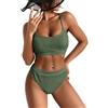 Bakermiche Set bikini da donna, a vita alta, due pezzi, con allacciatura al collo, push up, bikini, bikini, costume da bagno sportivo in due pezzi, costume da bagno da spiaggia, verde, XL