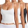 Generico 3 Pezzi Canotta con Reggiseno Donna Incorporato Cotone Tank Top Canottiera Casual Canotta di Base Scollo a V Cami Camisole Spalline Regolabili Tank Shirt Senza Maniche Camicia Imbottita Canottiera