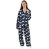 Peanuts Pigiama da Donna a Maniche Lunghe e Gambe Lunghe di Snoopy con Colletto Blu Navy e Bianco da Notte con Cartoni Animati per la buonanotte