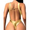 Foxiny - Costume da bagno sexy da donna, senza spalline, perizoma, taglio alto, con scollo a V, intero, Oro, XL