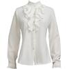 Taiduosheng Camicetta da donna in stile vittoriano vintage con maniche a tromba, top con collo alto, camicetta con volant e abbottonatura, Bianco 3, S