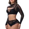XIUSEMY Set Lingerie Donna: Babydoll Sexy in Rete Fischnetz, Bodystocking da Notte, Taglia Unica(Nero-90)