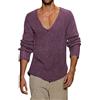 Duohropke Maglia a maniche lunghe da uomo con scollo a V profondo, a maniche lunghe, a V, tinta unita, slim fit, tinta unita, a maniche lunghe, Lilla, M