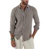 Giosal Camicia Uomo Lino Colletto Maniche Lunghe Casual Regular Fit Basic Tinta Unita Vari Colori (IT, Testo, M, Regular, Regular, Fango)